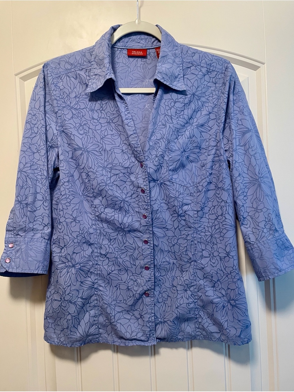 Valerie Stevens Lavender sheer Floral Button-Down Blouse 3/4 sleeve medium